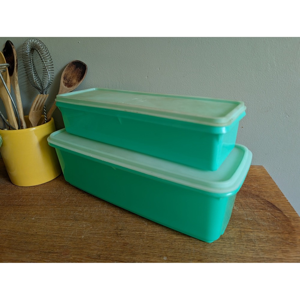 Vintage Tupperware Jadeite Green Celery & Bacon Keeper Set #782 #892 Stacking
